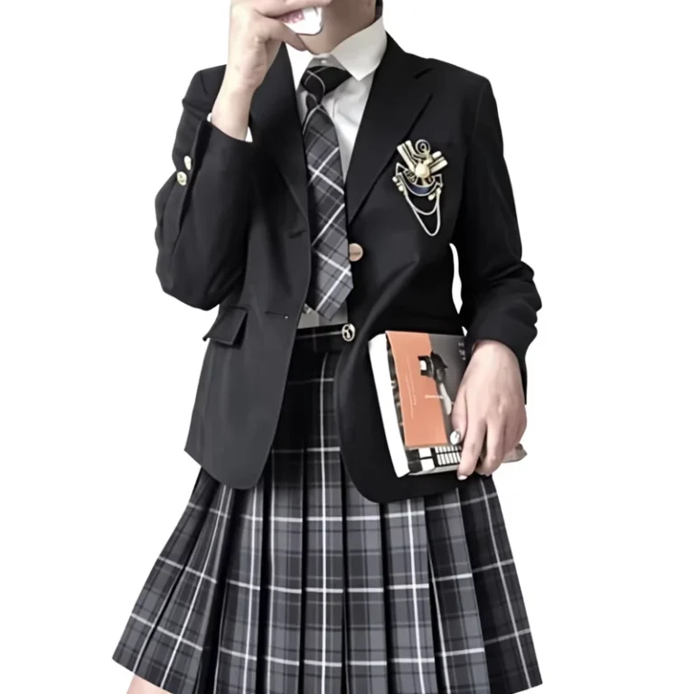 Factory-Original-Plaid-Skirt-and-Womens-Uniform-Jacket-Black-J-style-Preppy-Student-JK-Suit-Set-Polyester-ODM-China
