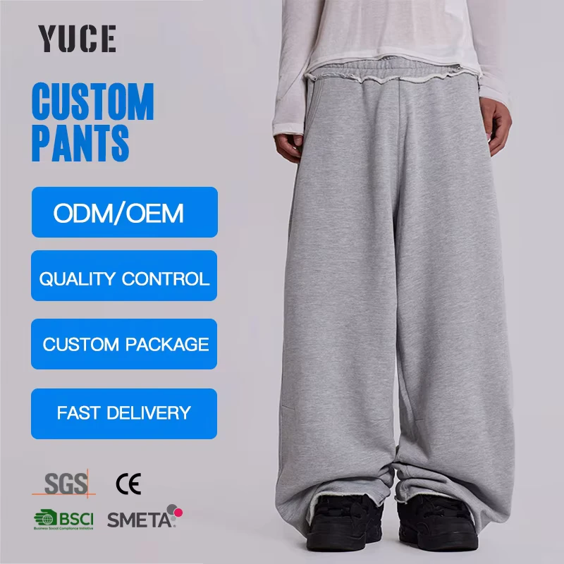 Factory Oversized Cotton Gray Custom Baggy Joggers Elastic Waist Stack Pants Plus Size Sweatpants