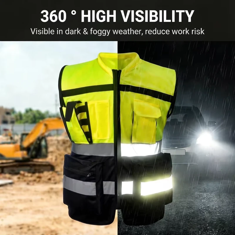Factory Price Custom High Visibility Workwear Construction Fluorescence Yellow Reflective Material Level Protection Safety Vest
