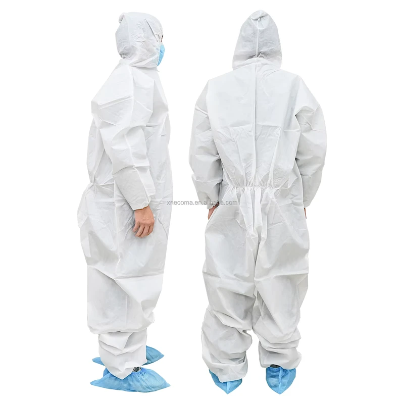 Factory Price ISO Certified Workwear Disposable One-Piece Coverall with Hood Long Sleeve