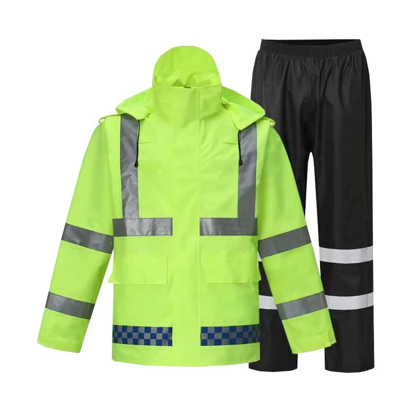 Factory Safety Uniforms Outdoor Waterproof Overall Reflective 2 Pieces Raincoat Set Hi Vis Rain Suit for Construction