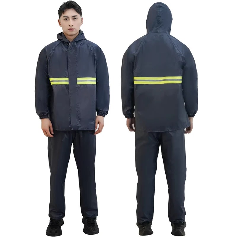 Factory Sale Various 150d Oxford Cloth Hi Vis Raincoat Suit Rain Suit Black Reflective Rainsuit Set for Men