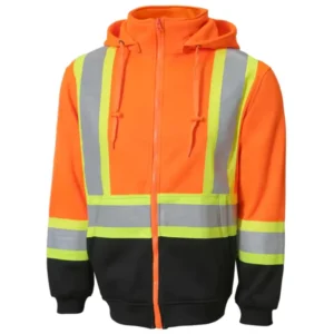 Factory Supply ANSI Class 2 High Visibility 100% Polyester Reflective Tape X Back Sherpa Fleece Hooded Jacket for Safety