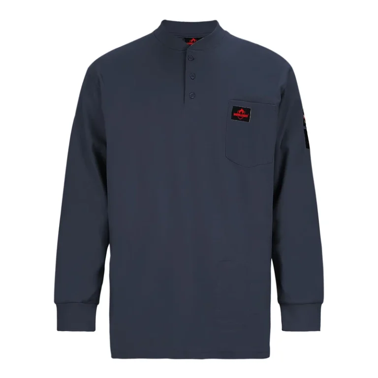 Factory-Supply-FRC-Henley-Shirts-Flame-Resistant-Long-Sleeve-NFPA-2112-CAT-2-Safety-Work-T-Shirt