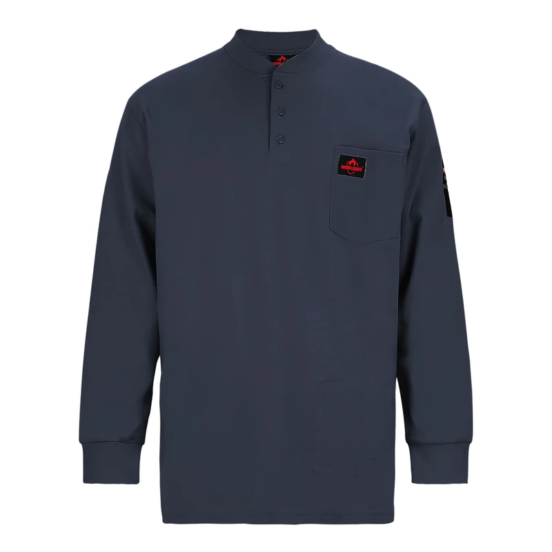 Factory Supply FRC Henley Shirts Flame Resistant Long Sleeve NFPA 2112 CAT 2 Safety Work T Shirt