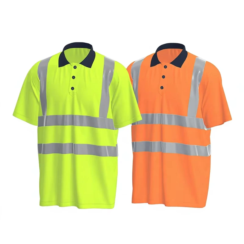 Factory Supply Safety Hi Vis Work Shirts with Reflective Strips Roadway Summer Short Sleeve Workwear Polo Shirt
