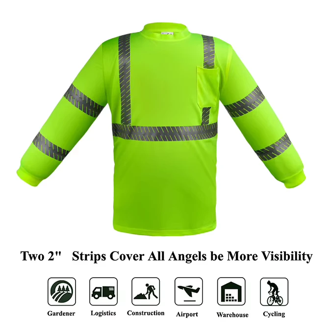 Factory Supply Universal High Visibility Outdoor Long Sleeve Road Work Reflective Safety T-Shirt