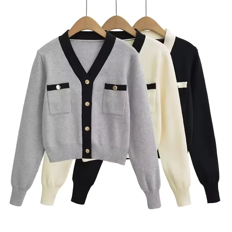 Factory-Sweater-Spring-and-Autumn-New-Style-Temperament-Contrast-Color-Sweater-French-White-Top-Cardigan