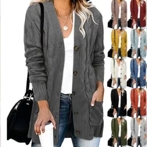 Fall Winter New Arrival Relaxed Fit Twist Button Front Long Sleeve Casual Coat Women’s Plus Size Knit Cardigan Sweater