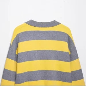 Fashion Contrast Lapel Knit Sweater Retro Long Sleeve Pullover Top