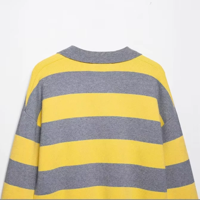 Fashion Contrast Lapel Knit Sweater Retro Long Sleeve Pullover Top