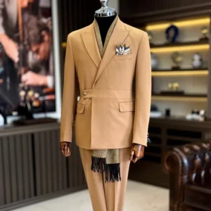 Fashion Formal Men’s Suit Peaked Lapel 2 Pieces Blazer Pants One Button Work Wear Modern Wedding Tuxedos Customized