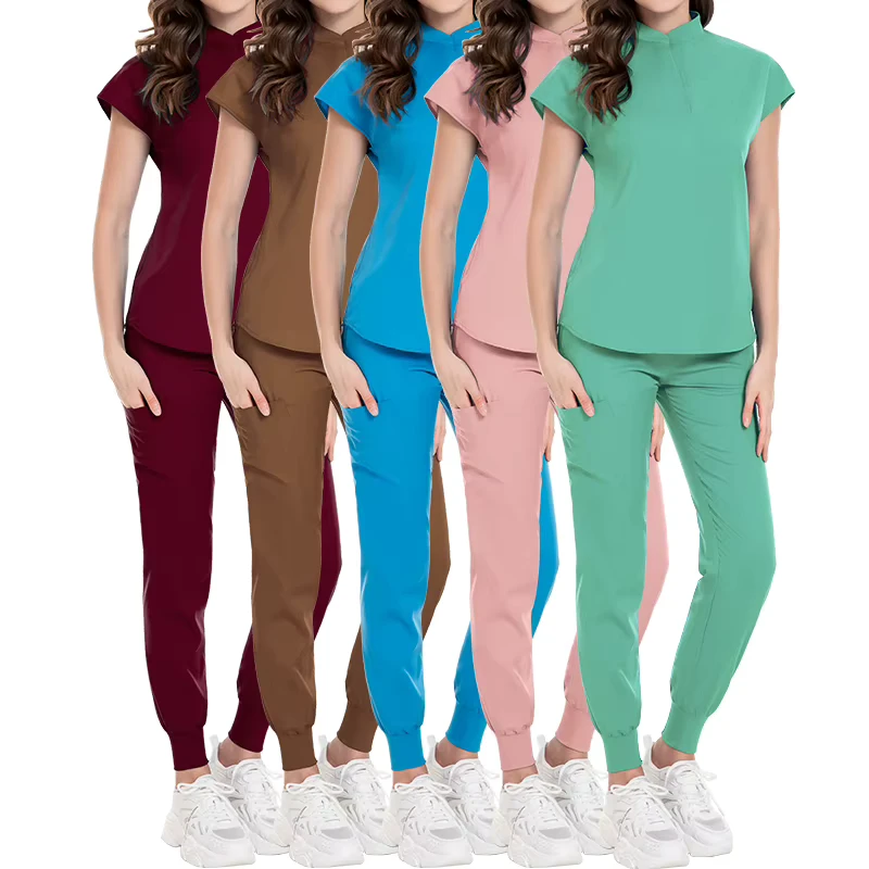 Fashion Nurse Scrubs Medical Spandex Breathable Stretch Woman Scrub Short Sleeve Medical Scrubs Uniforms Sets