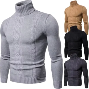 Fashion Spring Loose Fit High Neck Warm Knitted Pullover Custom Sweaters Plain Knitwear Sweater for Men