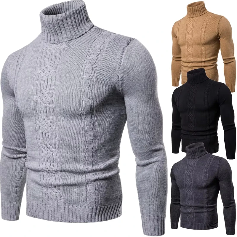 Fashion Spring Loose Fit High Neck Warm Knitted Pullover Custom Sweaters Plain Knitwear Sweater for Men