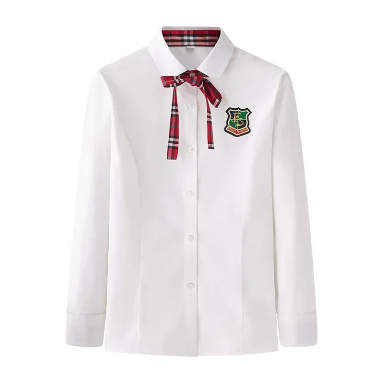 Fashion-White-Checked-Bow-Collar-Slim-Fit-School-Uniform-Tops-for-Girls-Children