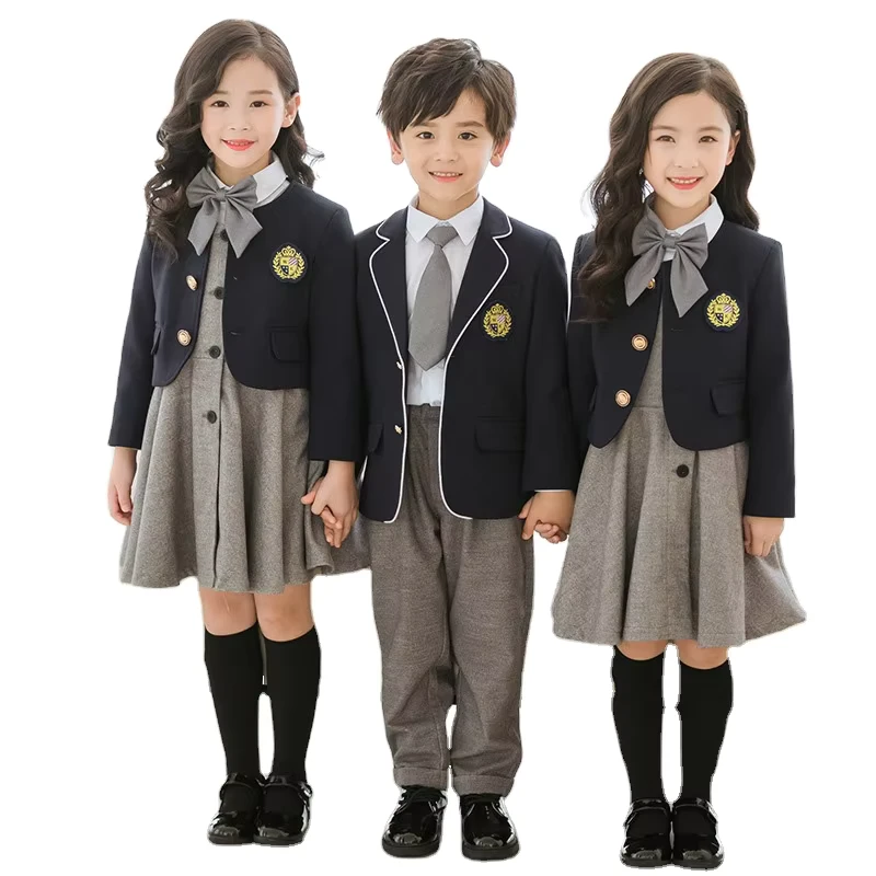 Fashionable High School Uniforms Colour for Girls and Boys Dark Blue School Uniforms Long Sleeve