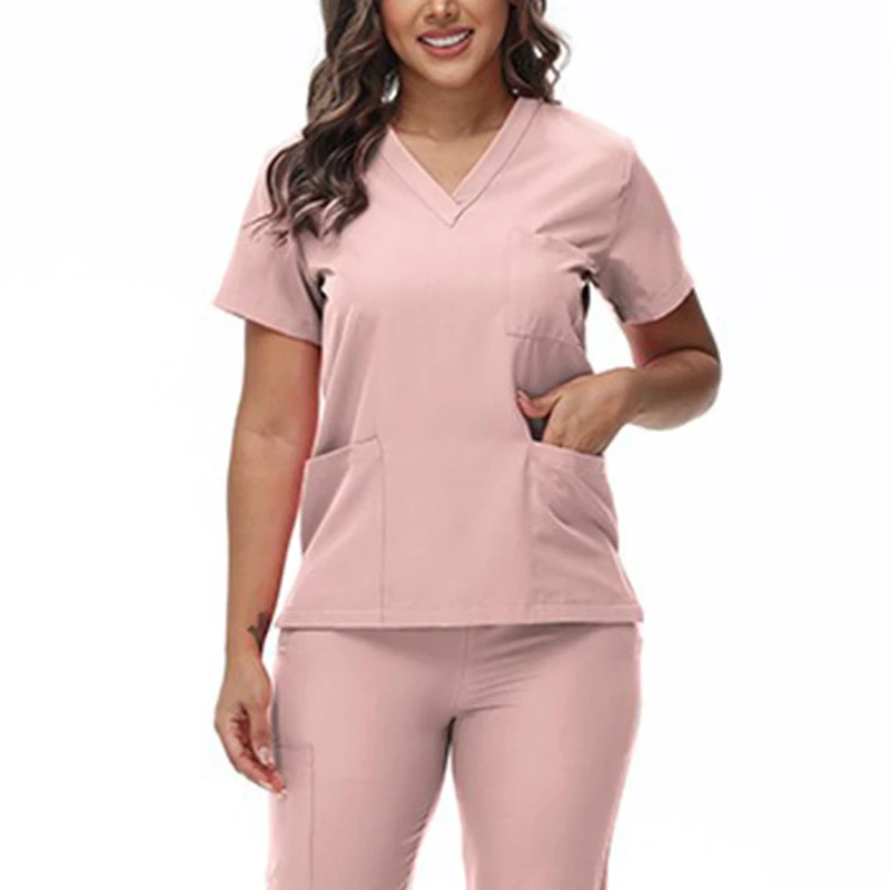 Fashionable Solid Custom Logo Healing Color Nurse Hospital Uniforms Scrub Uniform for Woman