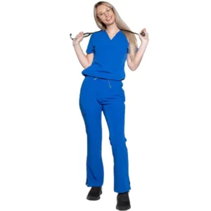 Fashionable V Neck Stretchy Spandex Twill Fabric Breathable Comfortable Stretch Medical Scrubs Uniform Sets Hospital