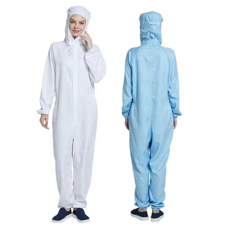 Fast Food Factories 100% Cotton 150g Worker Clothes Uniform Food Processing Industry Jumpsuit with Hood for Food Industries