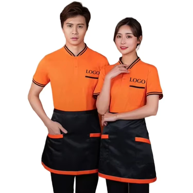 Fast-Stock-Fashion-Breathable-100-Polyester-Hotel-Restaurant-Bakery-Cafe-Waiter-Waitress-Uniform-Tshirts
