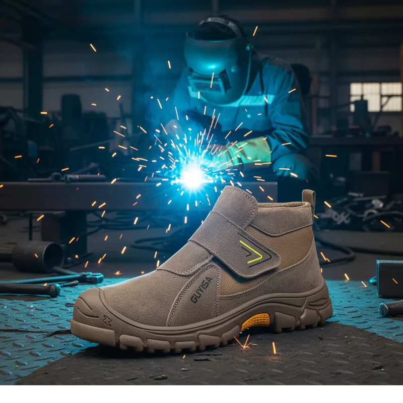 Faux Suede Rubber-Bottom Safety Shoes Men's High-Top Work Boots Welder Boots
