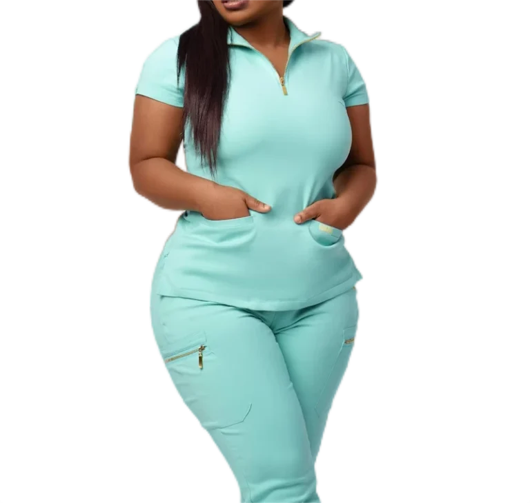 Female-New-Style-Fashion-Zipper-Pullover-Nurse-Top-Uniforms-Set-Stretch-Hospital-Jogger-Medical-Uniform
