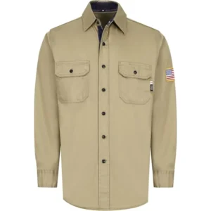 Fire Arc Hazard Safety Clothing Durable Fire Retardant NFPA2112 CAT2 FR Shirt USA Flag 6.5OZ Water Resistant 100% Cotton