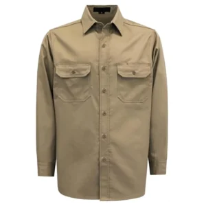 Fire Proof Arc Flash Safety CAT2 Khaki Cotton Adjustable Cuffs 6.5OZ NFPA 2112 70E Flame Resistant FR Work Shirts