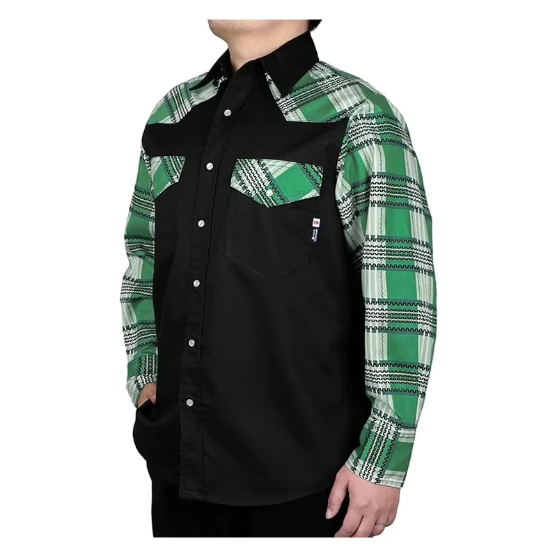 Fire Resistant Clothing Two Tone Printed Pearl Snaps Closure FRC Workwear Shirt 6.5OZ CAT2 Flame Retardant FR Shirts