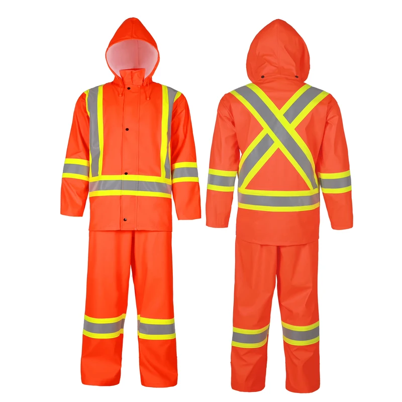 Fire Resistant Hi Vis Flame Retardant Reflective PU Waterproof Industrial Safety Rain Jacket Suit