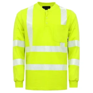 Fire Retardant Arc Flash Protective Shirt Reflective Stripe NFPA2112 7OZ Cotton Safety CAT2 High Visibility Loose Fit Henley FR