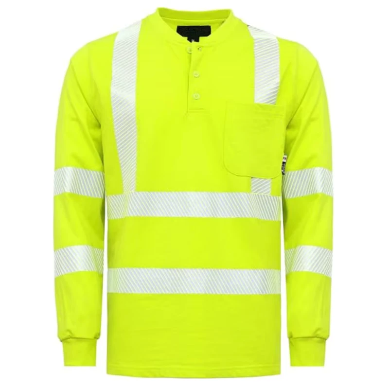 Fire Retardant Arc Flash Protective Shirt Reflective Stripe NFPA2112 7OZ Cotton Safety CAT2 High Visibility Loose Fit Henley FR