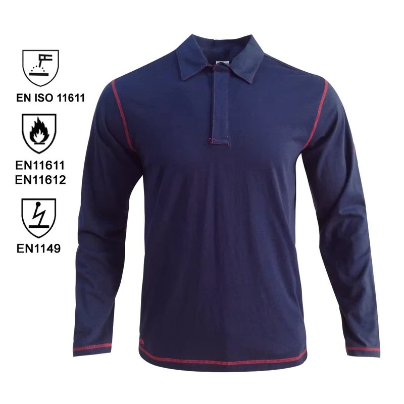 Fireproof Undershirt Anti Static Cotton Plain Navy Blue Fire Retardant Top FR Clothing Shirt