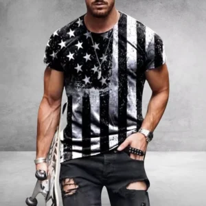 Fitspi Men’s T shirt American Flag Print T Shirt Summer Round Neck Cool Oversize Muscle Streetwear Clothing Tshirt