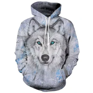 Fitspi Men’s Wolf Printed Hoodie Fashion Streetwear Hip Hop Long Sleeve Sweatshirt Jacket 3d Wolf Print Oversized