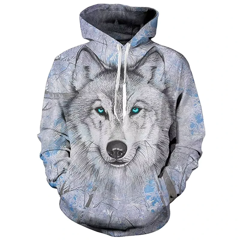 Fitspi Men's Wolf Printed Hoodie Fashion Streetwear Hip Hop Long Sleeve Sweatshirt Jacket 3d Wolf Print Oversized