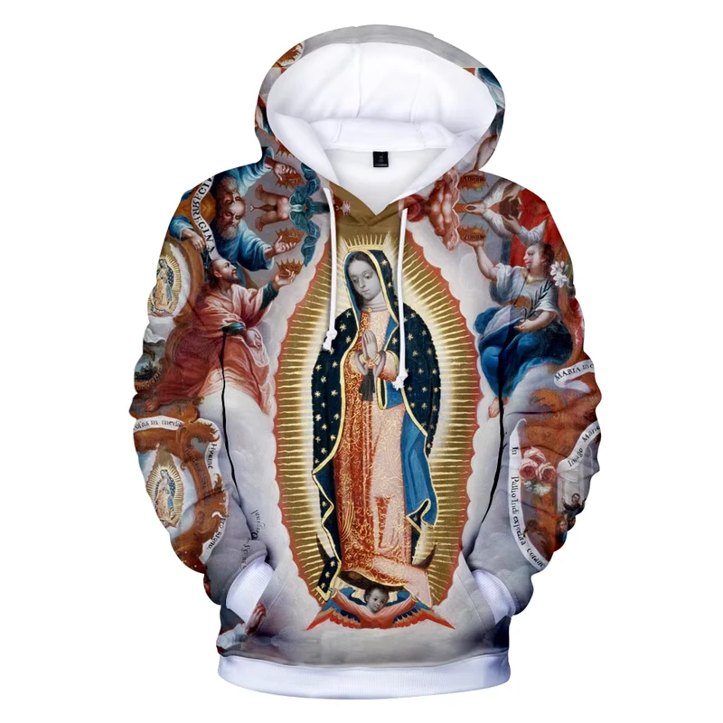 Fitspi Our Lady of Guadalupe Virgin Mary Mexico Mexican 3d Hoodies Pullover Sweatshirt Polyester Jacket Clothes Harajuku