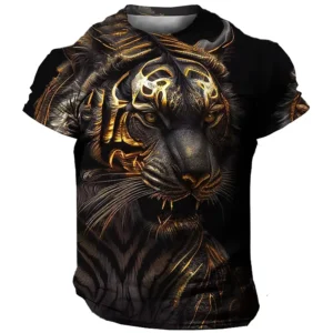 Fitspi Oversized Men’s T Shirt 3D Tiger Print Tees Tops Casual Mens Animal Pattern T Shirt Streetwear Quick Dry Fashion Clothes