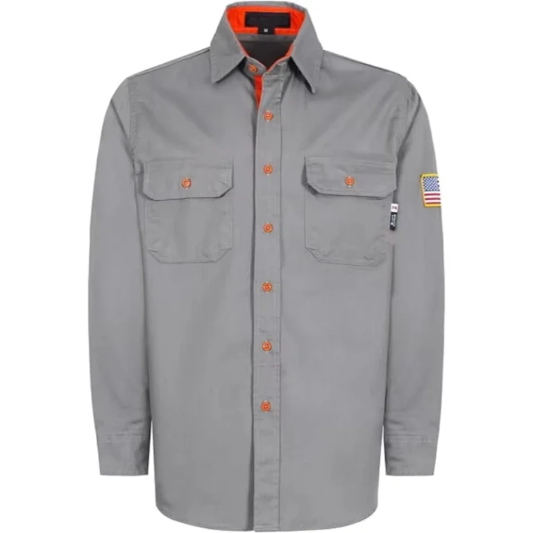 Flame-Arc-Hazard-Safety-Clothing-Durable-Fire-Retardant-NFPA2112-CAT2-Shirt-Water-Resistant-100-Cotton-100-Washes-USA-Flag
