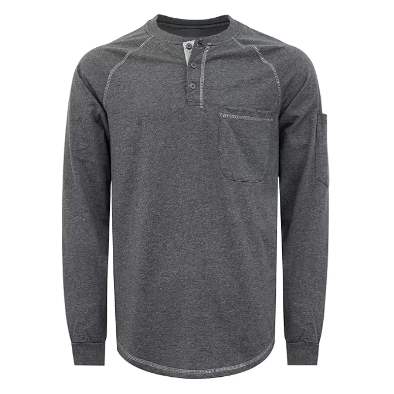 Flame Proof 5.5OZ Cotton Flash Safety HRC2 Pullover Fire Retardant Work Henley Shirt
