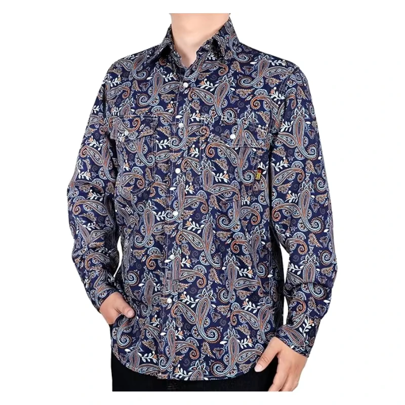 Flame Proof Clothing CAT2 Paisley Pearl Snaps Down Comfortable Fire Retardant FRC Cotton Work Shirts