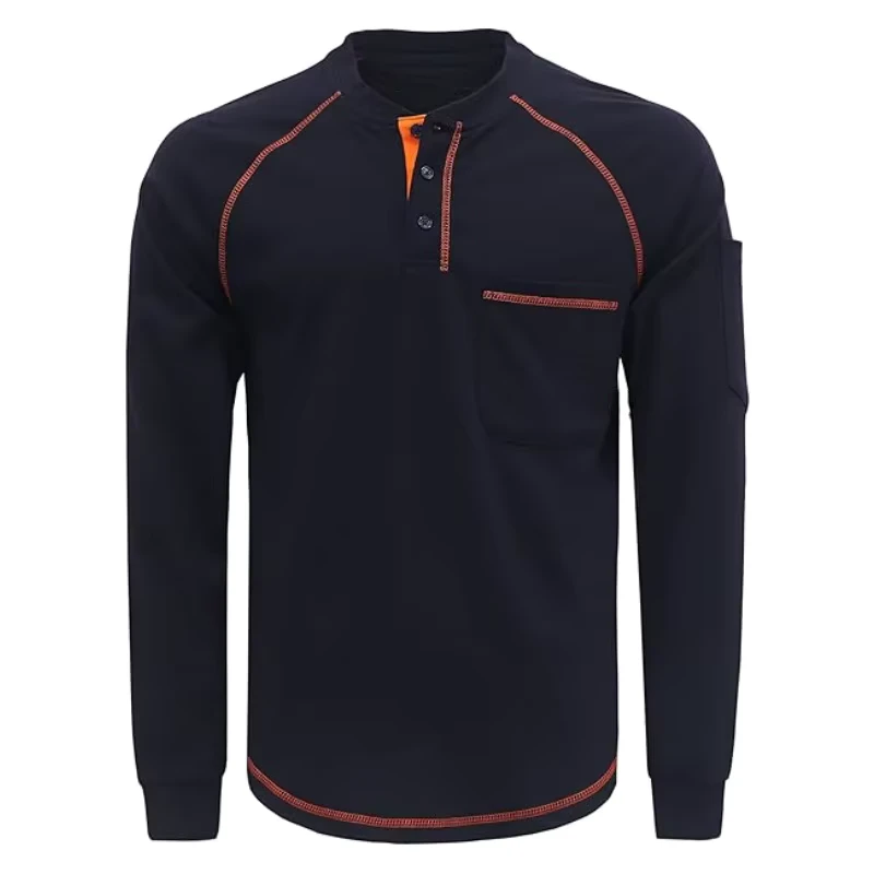 Flame Proof Lightweight 100% Cotton Arc Hazard Safety CAT2 Fire Retardant Henley Shirts
