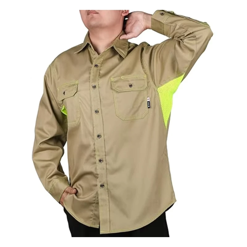 Flame Proof Two-tone Men's Fire Resistant Breathable NFPA 2112 Certified FRC Vented Work Shirts