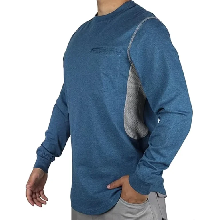 Flame-Resistant-Cotton-Long-Sleeve-Stretch-T-Shirt-Workwear-Summer-Breathable-Vented-Mesh-Underarm-6oz-Fire-Retardant-Jersey-FR