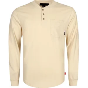 Flame Resistant Cotton Workwear 6OZ Safety Henley Knit Pullover Shirt Arc Flash FR NFPA 70E Certified