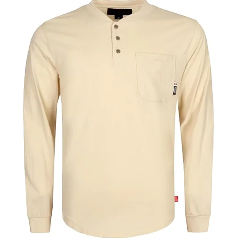 Flame-Resistant-Cotton-Workwear-6OZ-Safety-Henley-Knit-Pullover-Shirt-Arc-Flash-FR-NFPA-70E-Certified