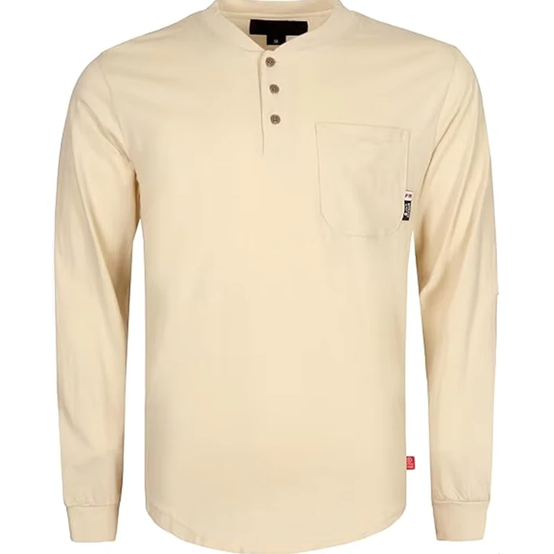 Flame Resistant Cotton Workwear 6OZ Safety Henley Knit Pullover Shirt Arc Flash FR NFPA 70E Certified
