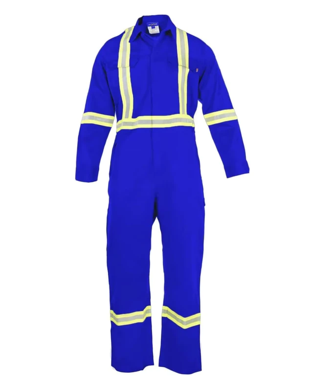 Flame Resistant FR High Visibility Hi Vis Coverall - 88% C/12% N (Medium, Navy Blue)