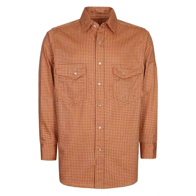 Flame Resistant Fire Protection Printed Plaid Loose Fit (FRC0816014Orange) Welding Shirt Sewing Seam Industrial Construction